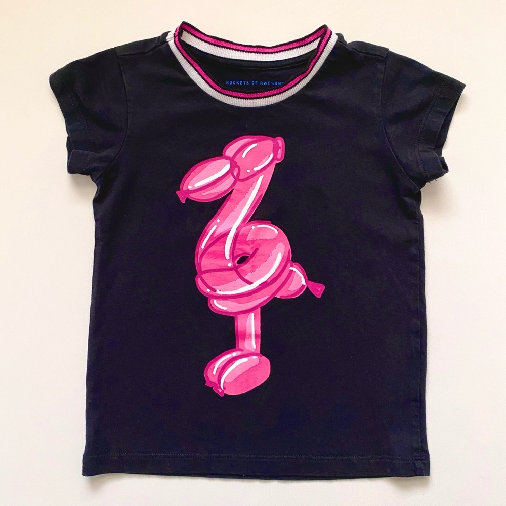 Rockets of Awesome Short Sleeved “Flamingo Floaty Varsity Tee” - Size 3